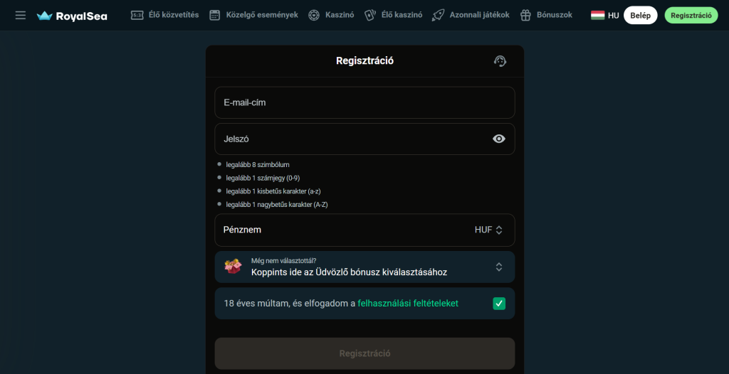 Royalsea login page